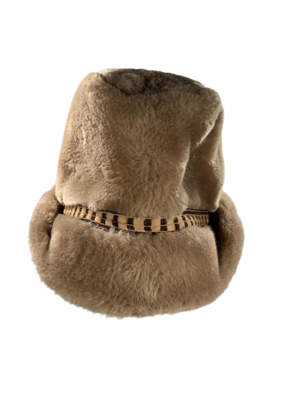Vtg Stetson Faux Fur Fedora Winter Hat Russian Style Feather Banded Tan Brown - Picture 12 of 12